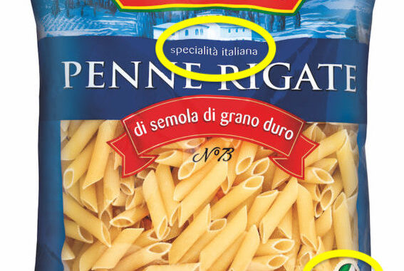 La pasta Combino, marchio di Lidl, con i riferimenti all’Italia in etichetta