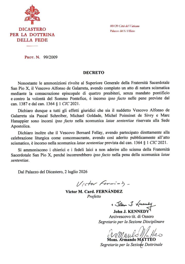 Lefebvrists, Vatican Decrees Excommunication: New Schism After 38 Years