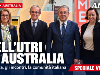 At the Melbourne Museum, Consul General Chiara Mauri, Amb. of Italy in Australia Nicola Lener, Undersecretary Massimo Dell'Utri and Amb. of Australia in Italy Julianne Cowley