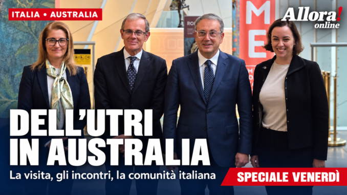 At the Melbourne Museum, Consul General Chiara Mauri, Amb. of Italy in Australia Nicola Lener, Undersecretary Massimo Dell'Utri and Amb. of Australia in Italy Julianne Cowley
